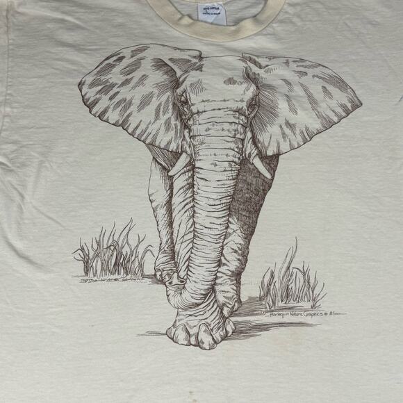 Vintage Elephant Graphic T-Shirt Cream Men’s Size L Wildlife Nature Animal Tee - Picture 2 of 8